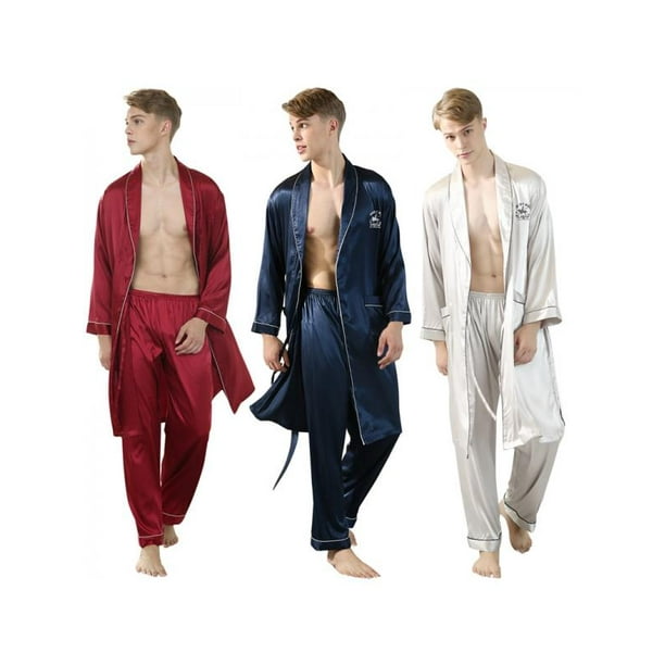Mens Silk Satin Pajamas Set Sleepwear Set Loungewear 